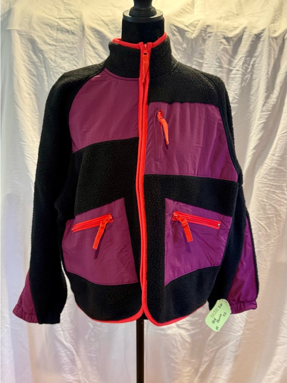 BDG Black Fleece Jacket with Purple Panels and Red Trim